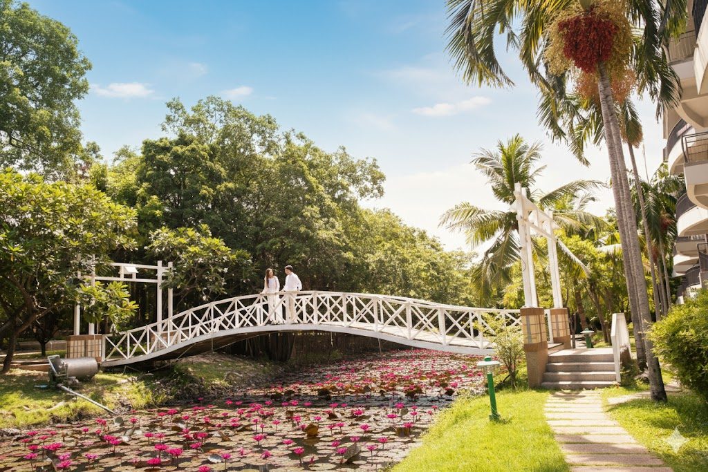 Garden and bridge at The Leela Resort & Spa Pattaya