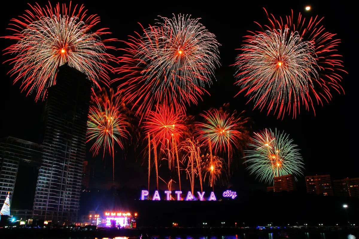 Fireworks over Pattaya Beach at the Pattaya International Fireworks Festival