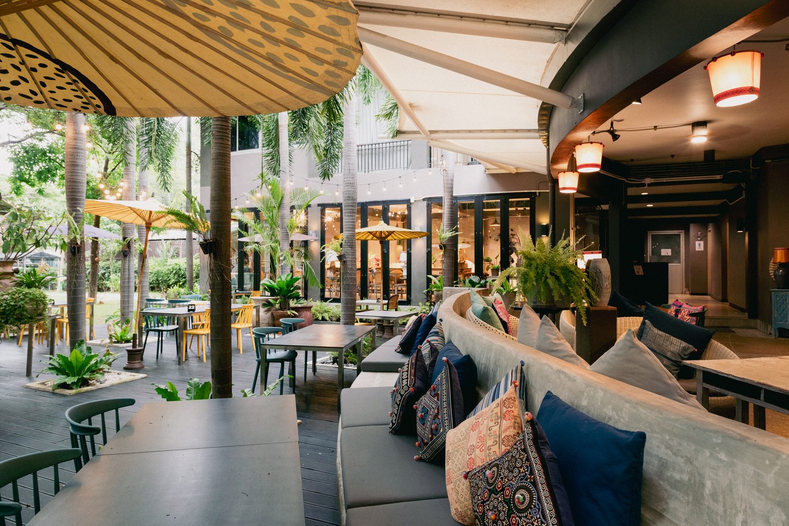 Outdoor garden lounge deck by day